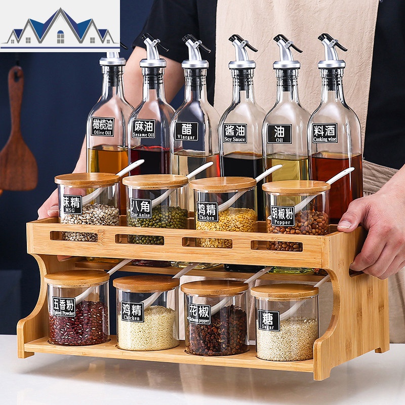 厨房用品调料架台面油盐酱醋收纳架家用大全调料盒调味品_1_816 厨房调料品置物架15件套【127】环保材质