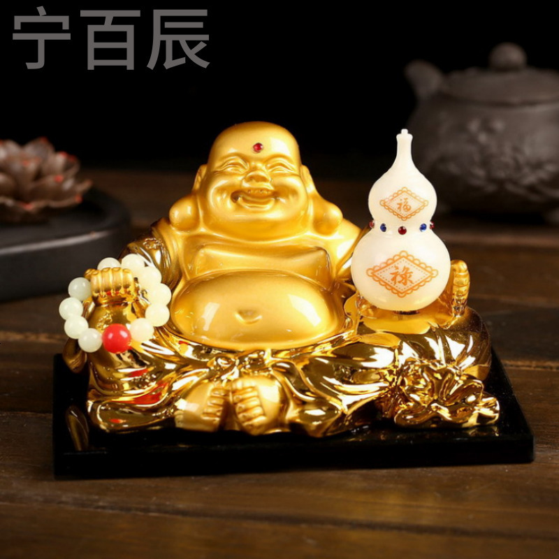 太阳能弥勒佛汽车摆件招手平安佛店铺开业家居车载内饰品装饰礼