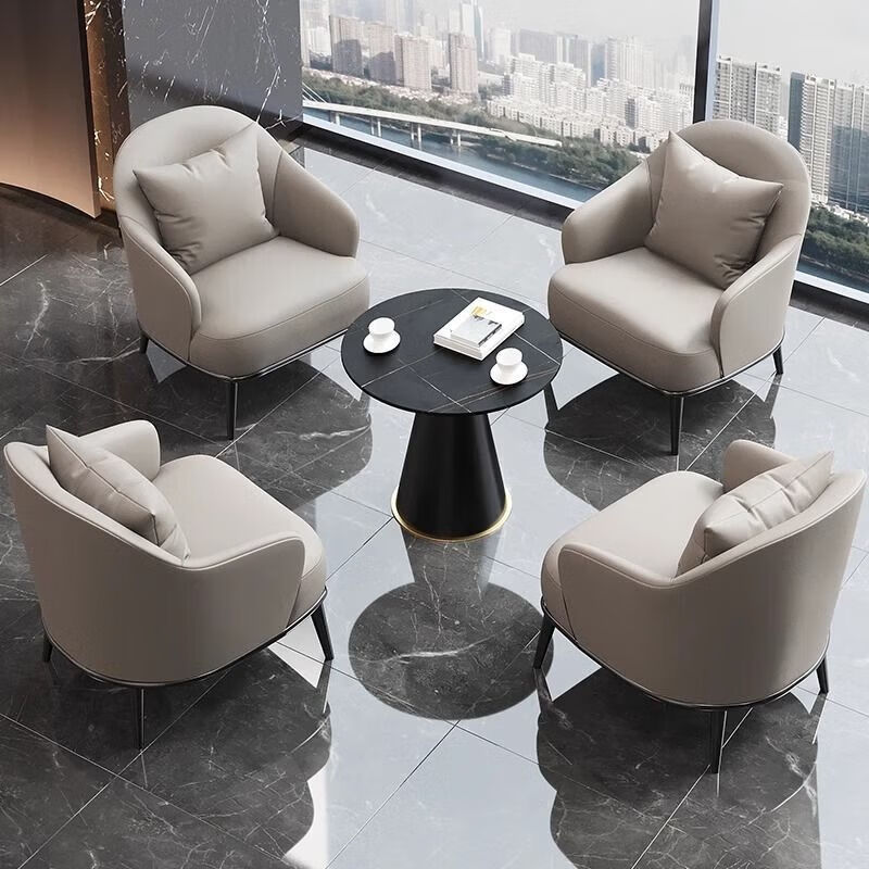 锦北洽谈桌椅轻奢酒店会所接待区沙发椅简约休闲洽谈沙发一桌两椅橙色高清大图