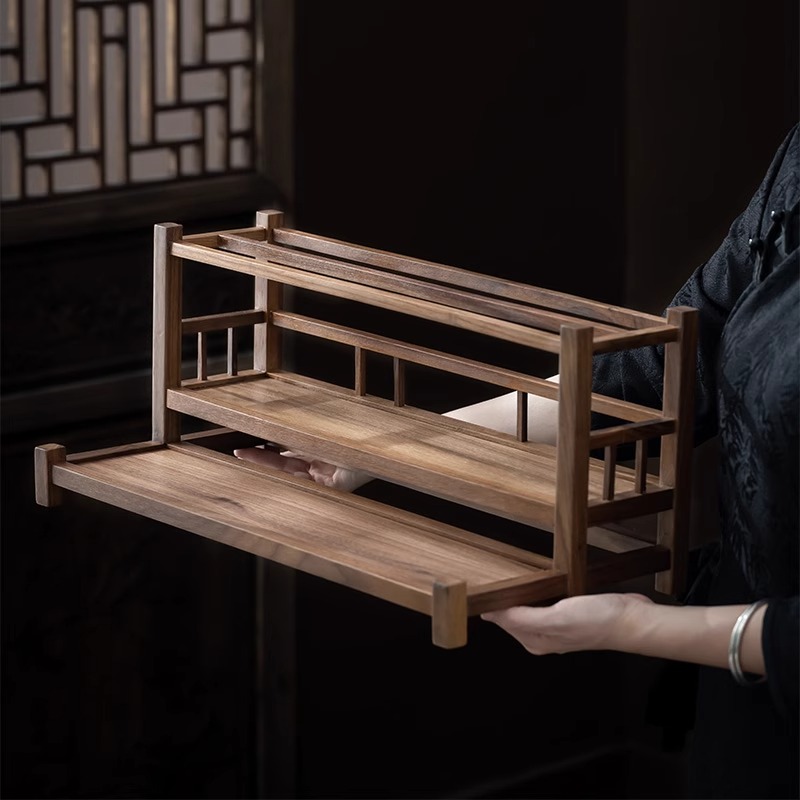 茶具茶壶茶桌置物架博古架 三层收纳架43*16*30cm高清大图