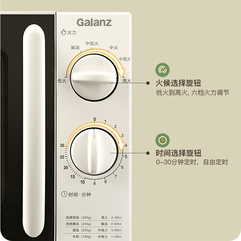 格兰仕微波炉家用小型17/20L/23L容量快捷加热简易操控易洁内胆多档火力 P70D20N1L-SE(W0)转盘加热2高清大图