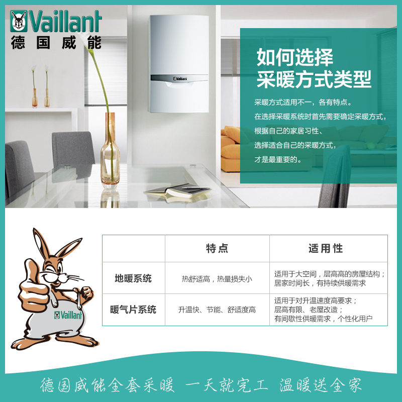 威能(Vaillant) 24KW进口壁挂炉 采暖热水器两用(天然气)明装型采暖套餐 2室2厅5组暖气片