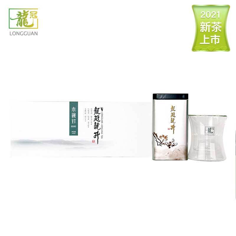 [2021新茶]G20峰会指定用茶 纯手工炒制 西湖龙冠龙井茶叶木碗钉雨前一级清香典范带杯组合装100g ZX