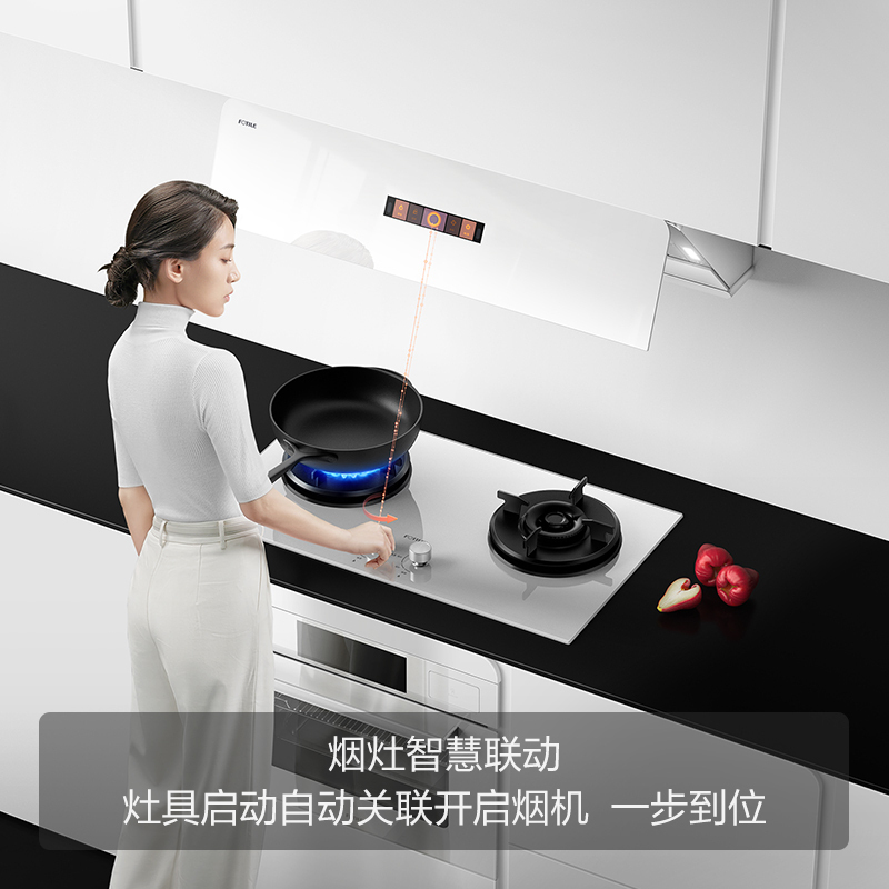 方太新月F系列抽吸油烟机灶具套装侧吸式变频26巡航风量5.0kW*换装联动灶02-F1S-W+THF1-W