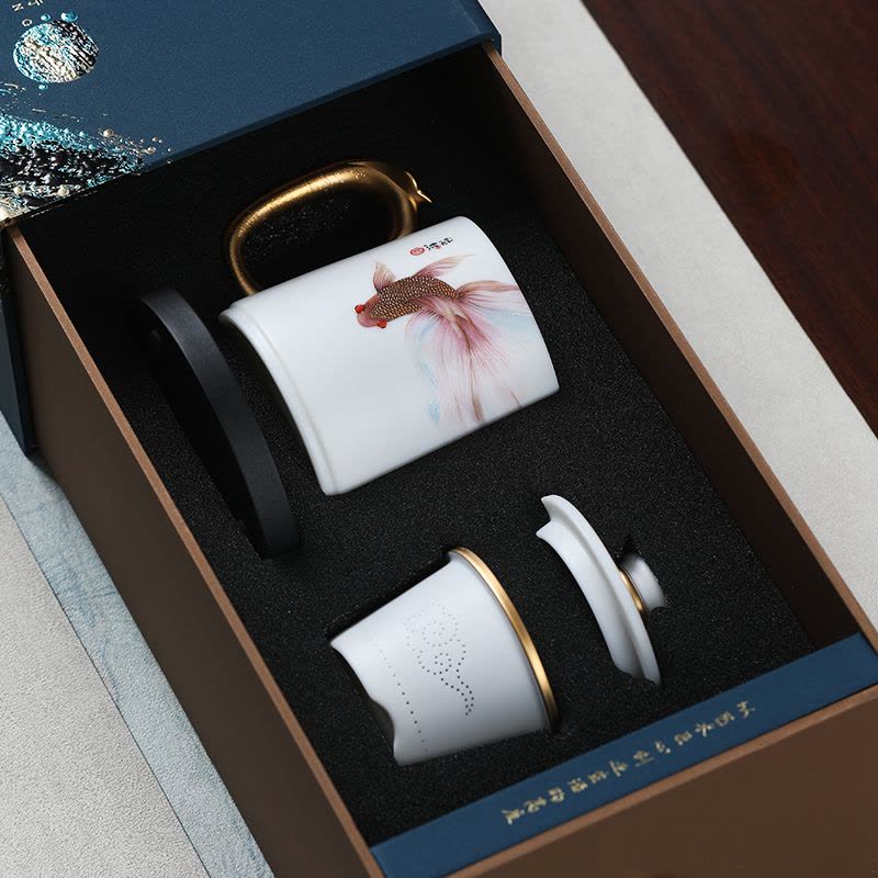 MULTIPOTENT茶杯功夫茶具办公杯羊脂玉得意杯悠然自得黄旭东大师作品伴手礼盒图片