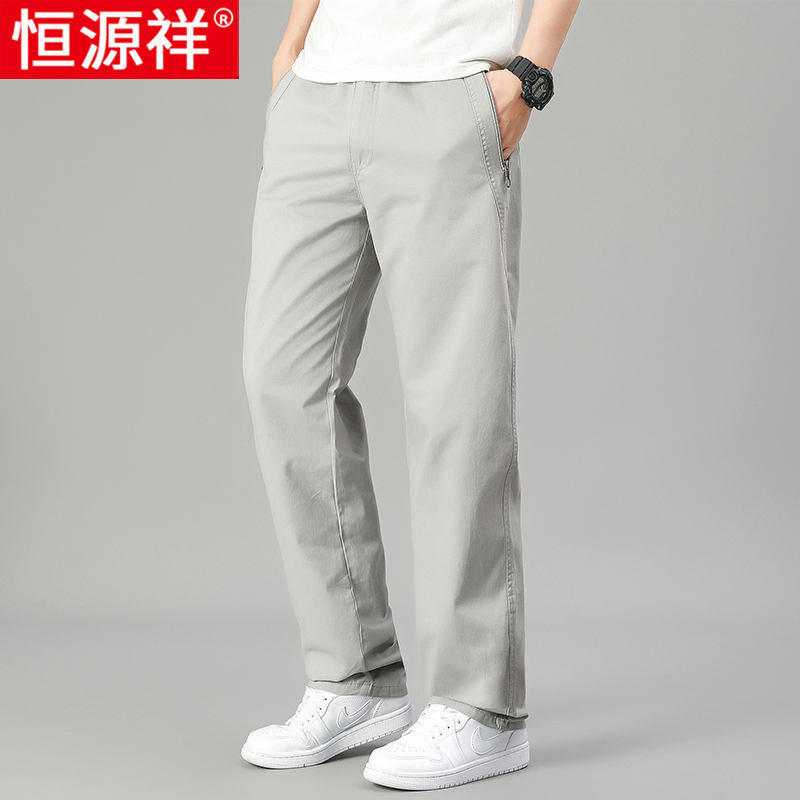 恒源祥多口袋工装裤男士纯棉休闲裤夏季薄款中年大码宽松直筒裤筒高清大图