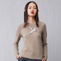ERDOS 圆领动物图案女羊绒针织衫保暖舒适纯山羊绒