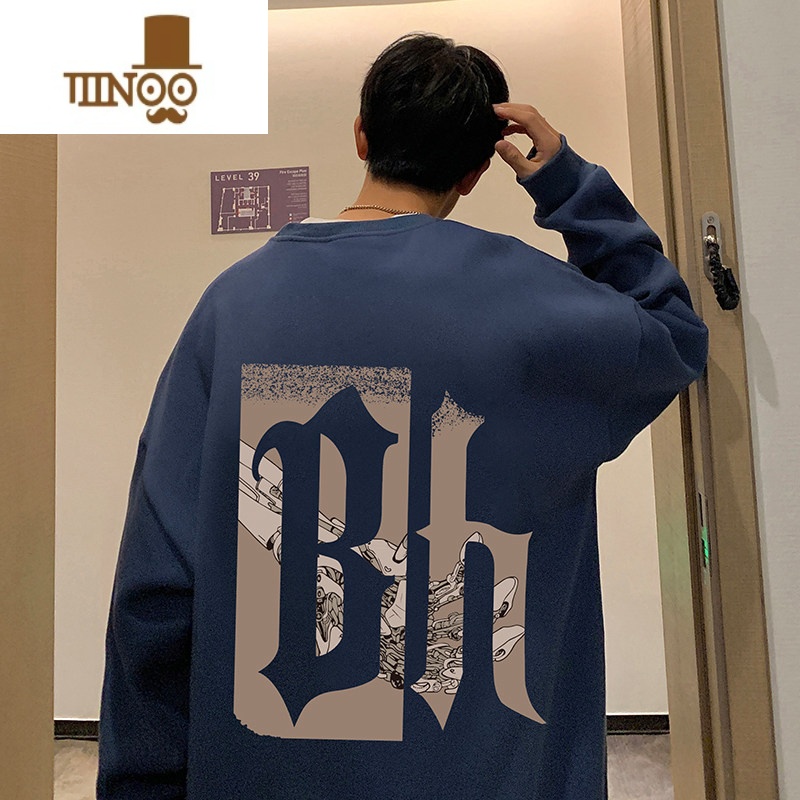 YANXU高街潮牌圆领卫衣男港风宽松情侣长袖男装上衣服潮ins高清大图