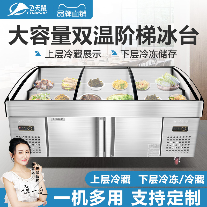 飞天鼠(FTIANSHU) 阶梯冰台麻辣烫展示柜串串香点菜柜冷藏冷冻柜保鲜水果捞海鲜阶梯式展示柜 1.2米二阶梯