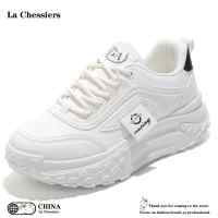 La Chessiers小白鞋女2024新款秋季百搭厚底增高老爹鞋学生ins休闲运动鞋 白色 35码