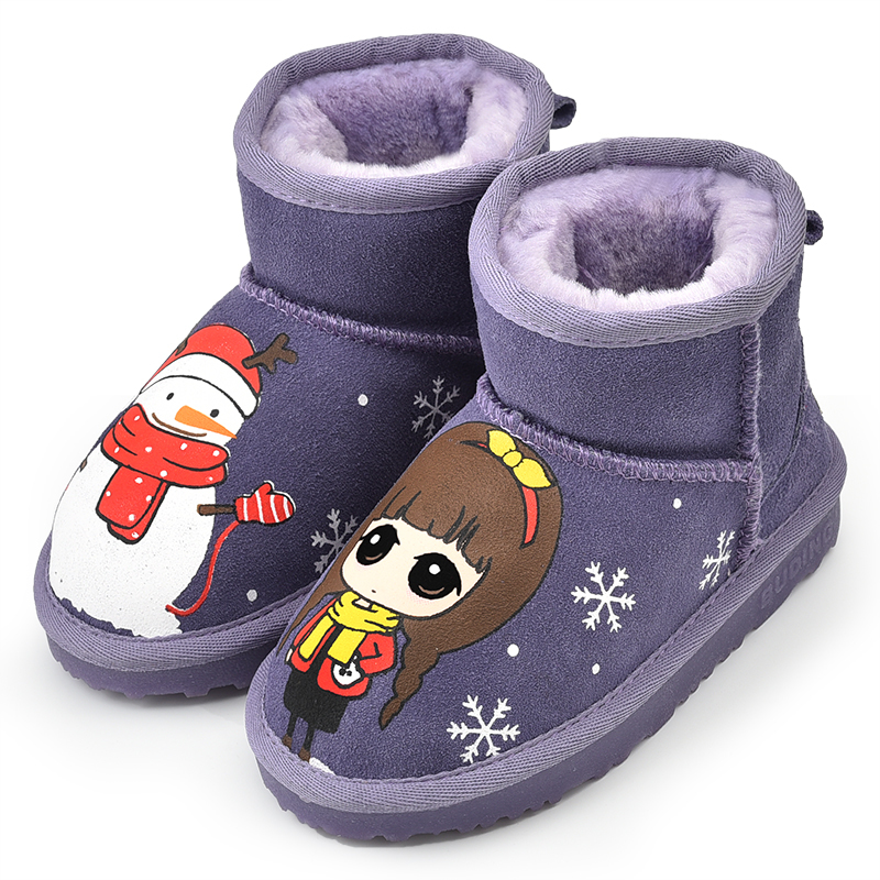儿童雪地靴女童真皮靴子短靴可爱卡通公主棉靴宝宝皮靴童鞋冬新款
