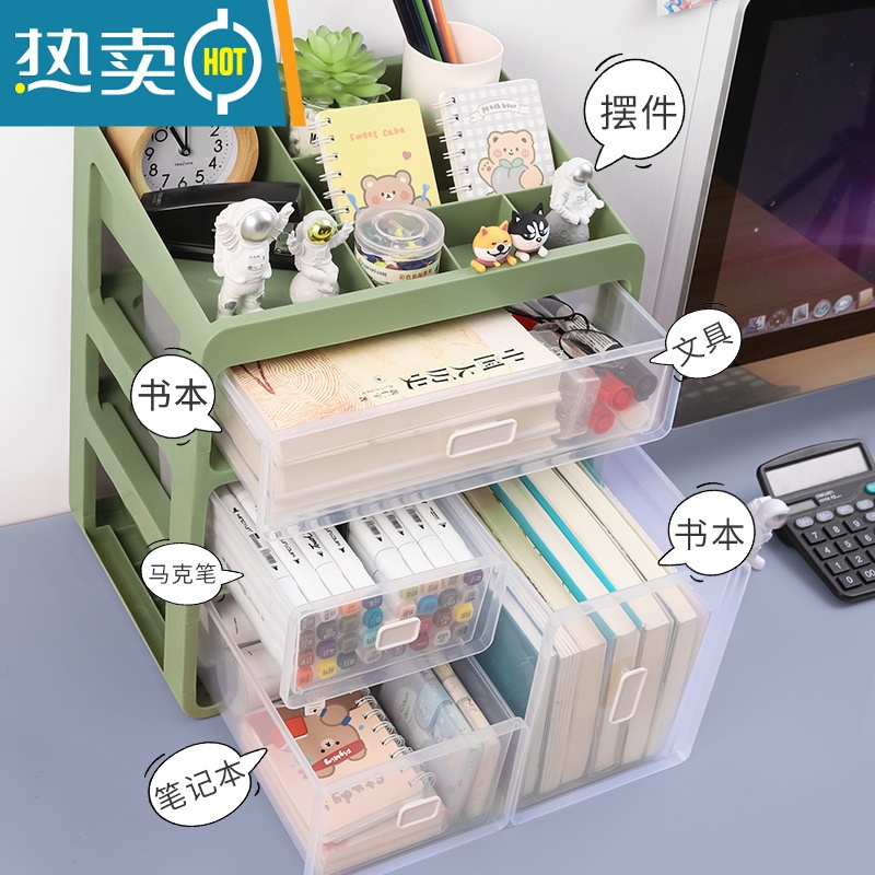敬平抽屉式桌面收纳盒小储物办公室置物架床头柜书桌整理文具工位器收纳柜高清大图