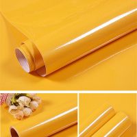 加厚烤漆壁纸柜子家具翻新贴纸橱柜衣柜贴纸色墙贴防水墙纸自粘|加厚黄色珠光 60厘米宽*3米长度