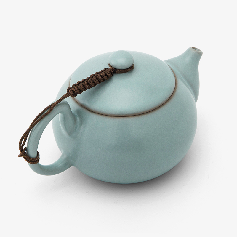 东道汝窑坐禅茶组(天青)陶瓷汝窑汝瓷景德镇茶具茶组 一壶三杯 禅意中国风 冰裂釉