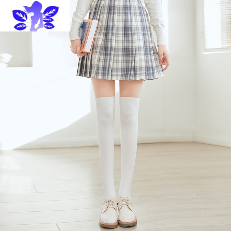 Ideamini拼接过膝长筒丝袜黑色jk小腿女春秋薄款光腿器假大腿连裤袜