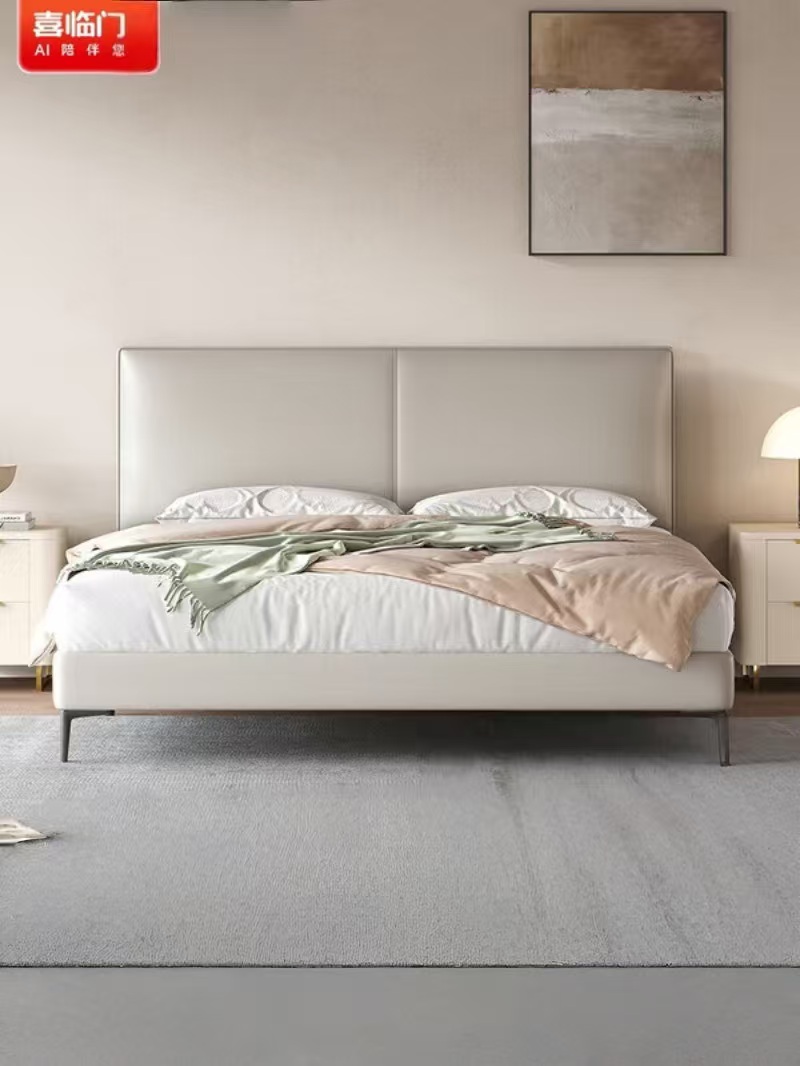喜临门 - 雪杉皮床 现代简约头层牛皮主次卧奶油风双人床高清大图