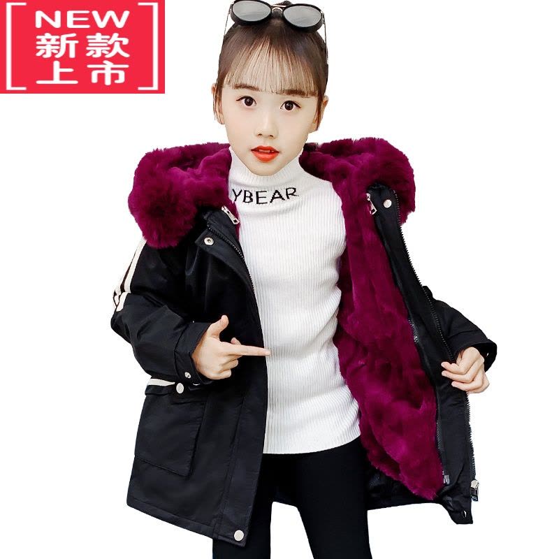 可莉允女童派克服冬装2022新款洋气儿童加绒棉服中大童仿皮草外套可拆卸图片