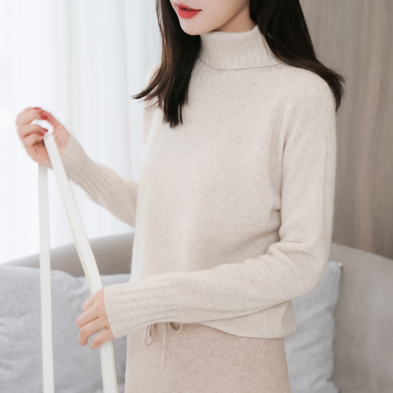2018秋冬季新款羊绒衫女高领毛衣短款套头针织打底衫修身加厚