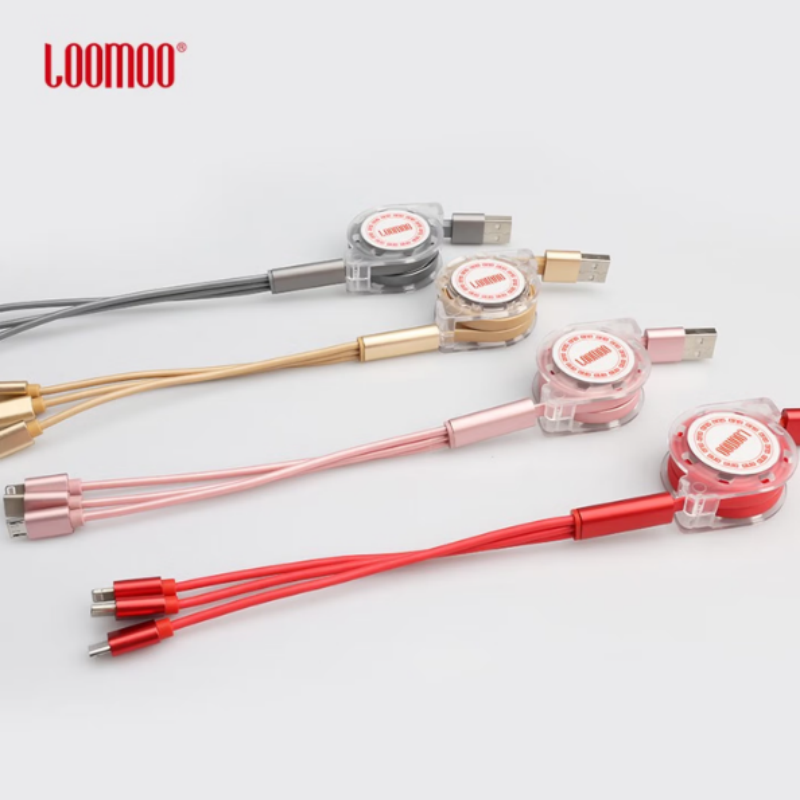 LOOMOO乐默 一拖三充电线(可伸缩) LCB-131 红色/土豪金/灰色可选 货期1周高清大图