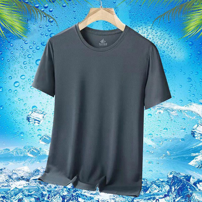 冰丝速干短袖T恤男士夏季薄款透气休闲运动修身圆领衫网眼t1/2件 （1条）深灰 3XL145-160斤