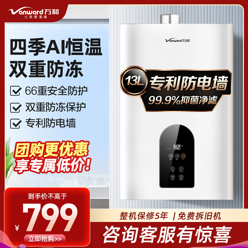 万和(Vanward)13升燃气热水器天然气 智能免调恒温 双重防冻 专利防电墙 JSQ25-361W13(T)