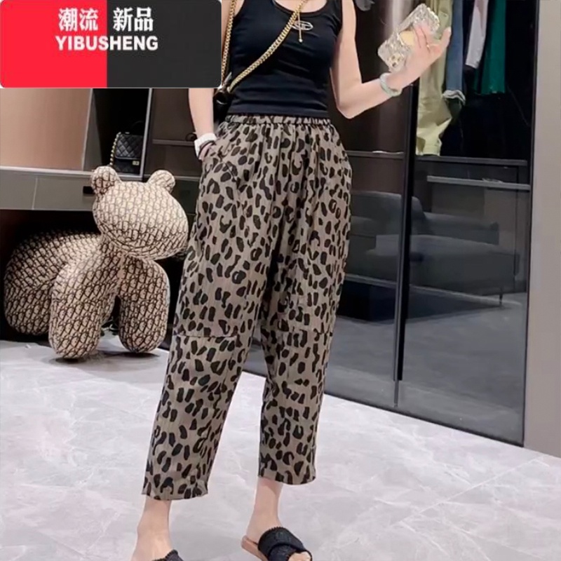 YIBUSHENG豹纹休闲裤女季大码胖mm显瘦百搭哈伦九分裤宽松高腰显瘦灯笼裤 豹纹 4XL推荐160-180斤