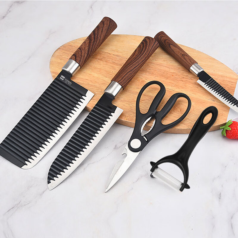 朗赫刀具五件套波浪纹型坚硬耐磨握感舒适骑士LH-GJ011高清大图