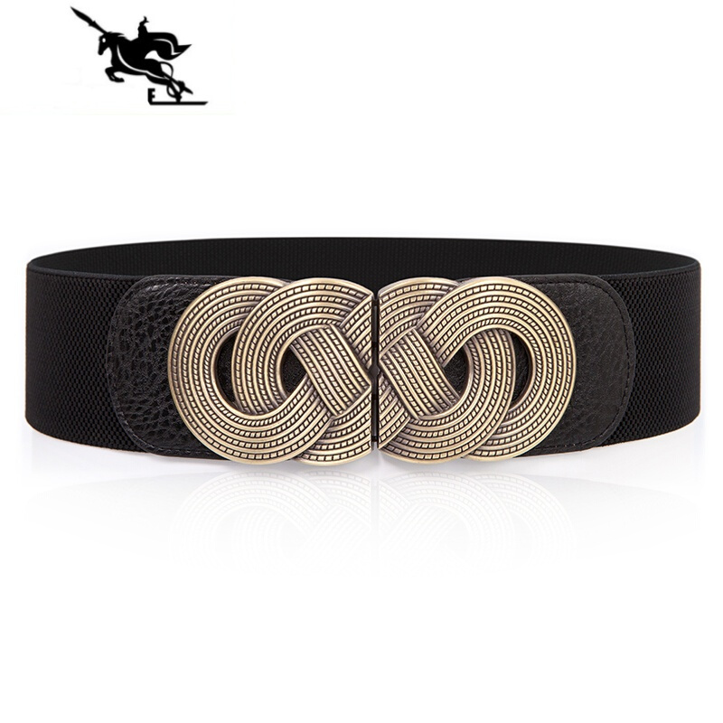 newlake腰带女夏装饰裙子腰封连衣裙松紧弹力黑色蓝色女士宽皮带配饰