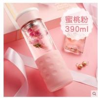 富光玻璃杯便携大容量创意随手杯子 男女士可爱带盖过滤ins花茶杯 390ml粉色