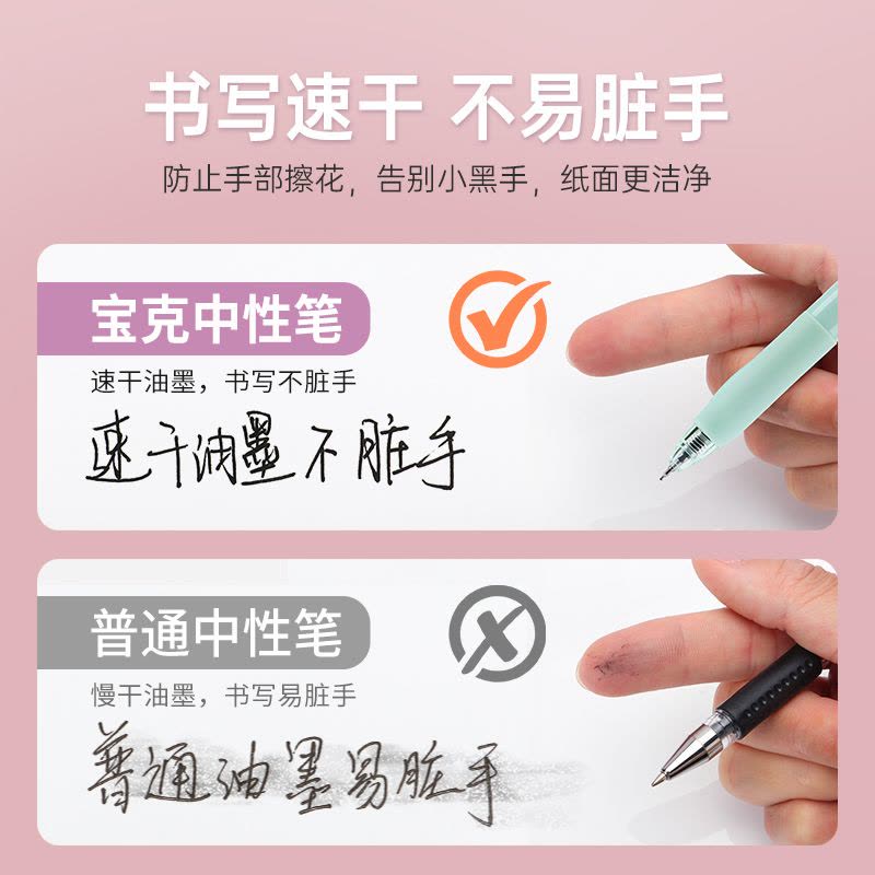 宝克(BAOKE)马卡龙色系速干按动中性笔 黑色0.5mm PC1959 12支/盒图片