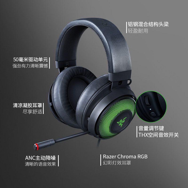razer雷蛇北海巨妖终极版7.1头戴式电竞电脑游戏发光耳机usb耳麦
