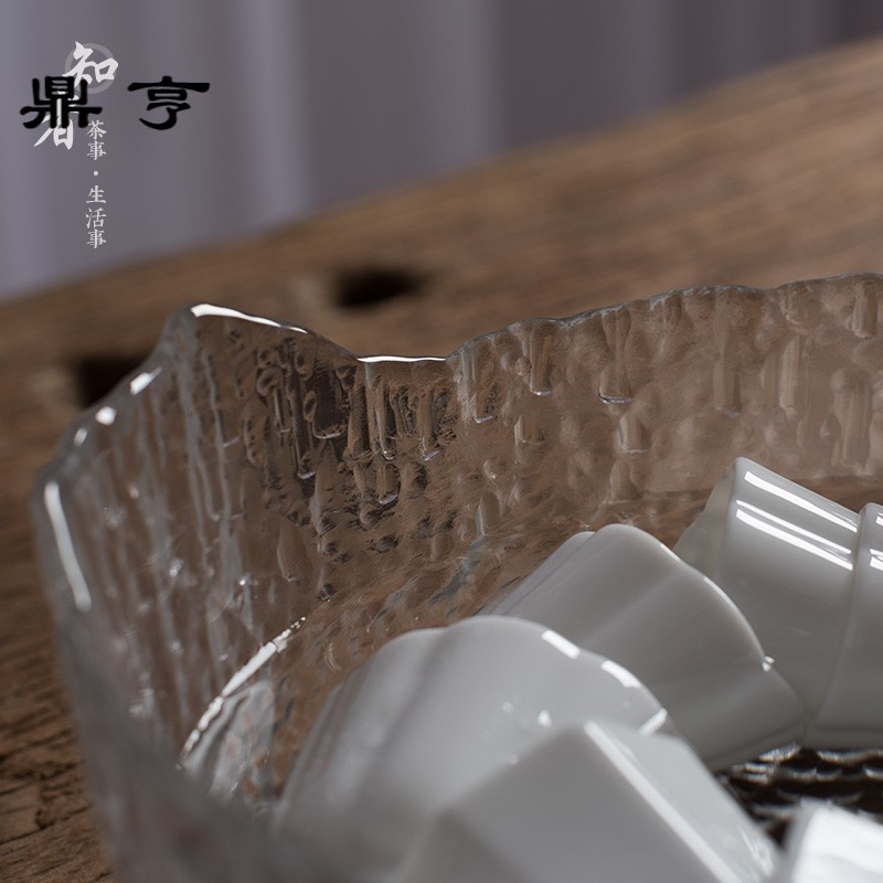 鼎亨锤目纹玻璃茶洗 功夫茶具配件茶盆果盘 大号茶杯碗盂杯洗