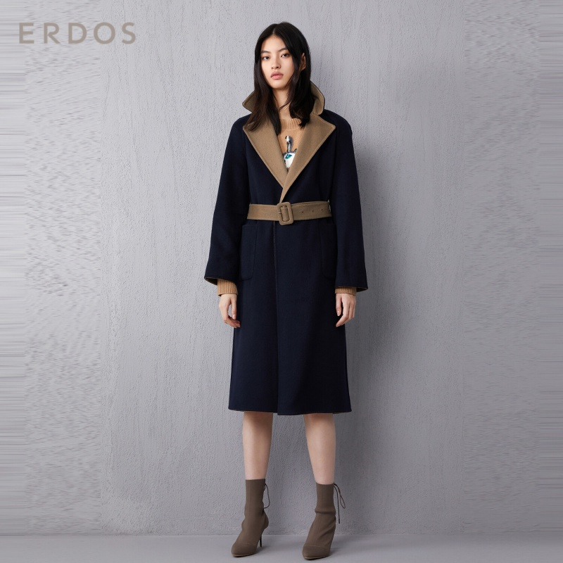 ERDOS 秋冬西装领女羊绒翻领长款大衣毛呢外套正反双色
