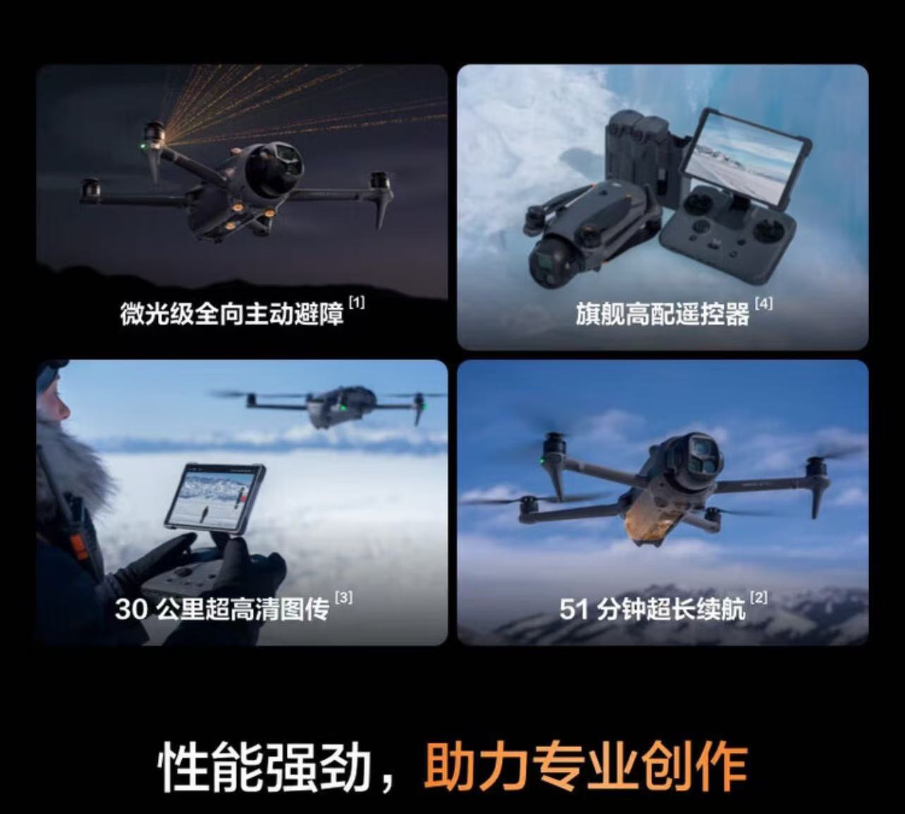 大疆DJI Mavic4 Pro 512GB 创作者套装(DJI RC Pro 2,增强图传) +512内存卡+电池*2高清大图