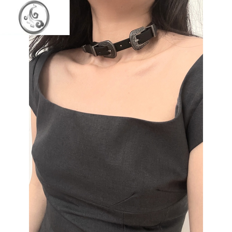 JiMi雕花双扣颈链超酷摇滚亚文化暗黑小众项链锁骨链 朋克choker项圈