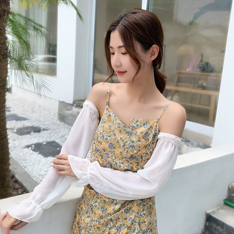 雪纺宽松防晒手袖护臂袖套女夏护袖冰袖袖子套手臂防紫外线套袖头 白色