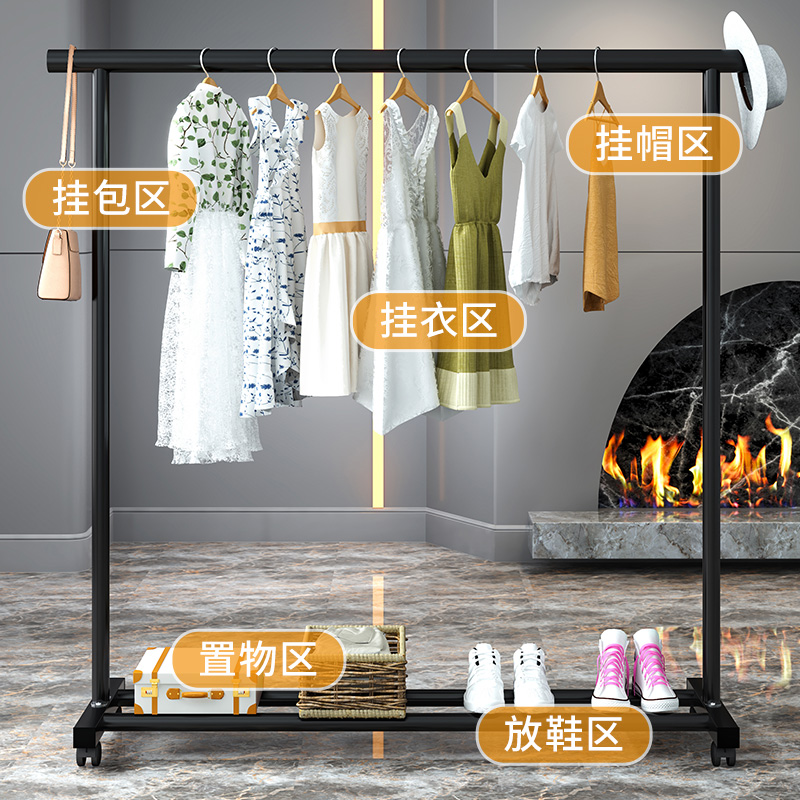 晾衣架落地卧室折叠室内凉衣服架子家用简易挂衣杆阳台晒被子神台高清大图