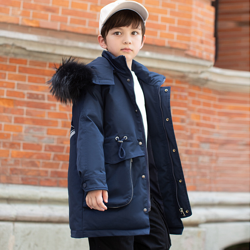 minanser童装韩版儿童羽绒服男童中长款白鸭绒冬季中大童男孩加厚宝宝