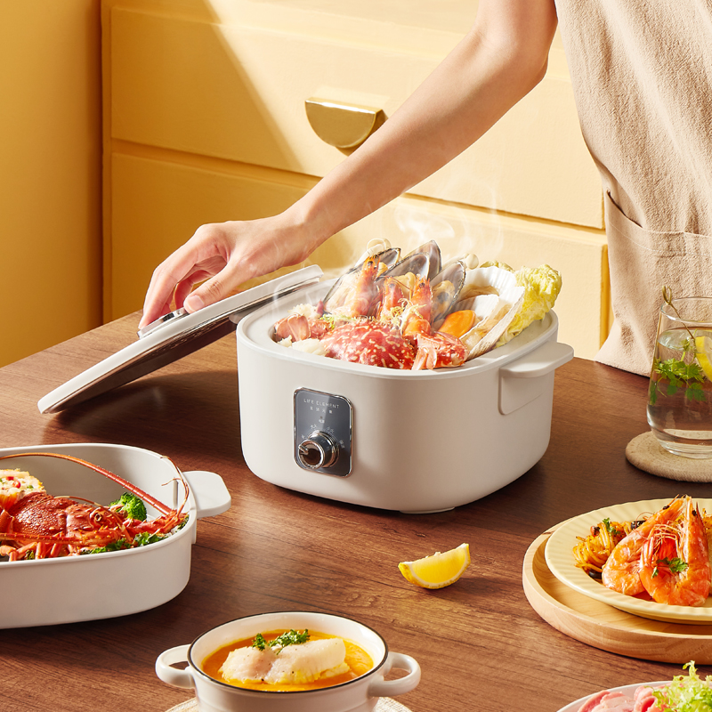 生活元素电火锅2L隔热防烫清洗便捷机械版J12-J9(颜色随机)高清大图
