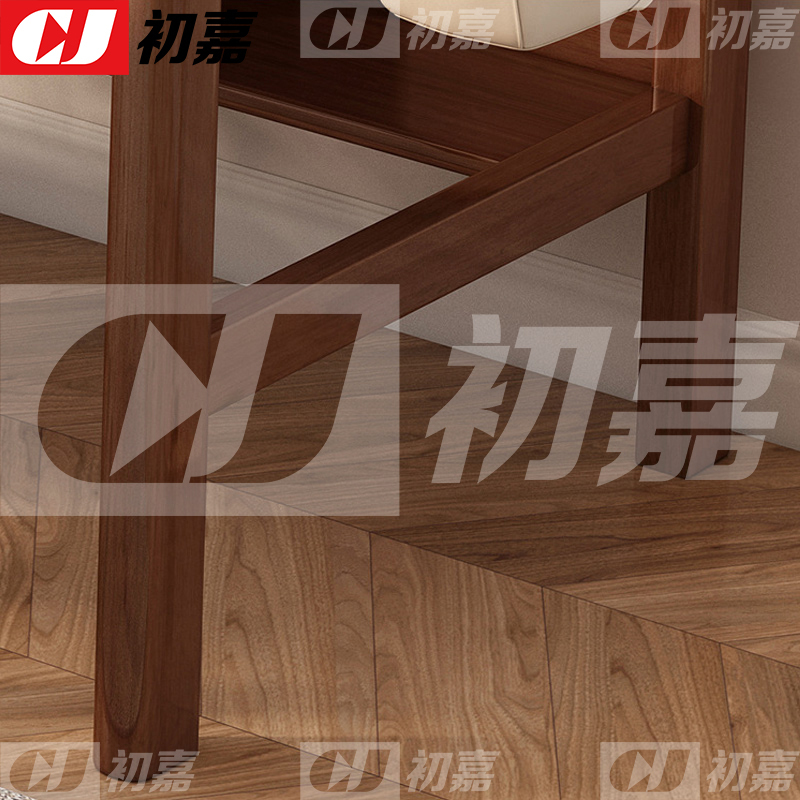 初嘉(CJ) 胡桃色实木双人书桌简约电脑桌学习桌1.6米办公桌长条桌含两把牛角椅