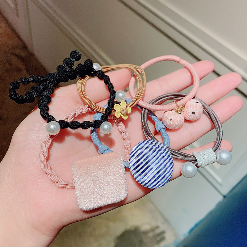扎头发头绳少女可爱发绳ins网红橡皮筋女扎头简约发圈皮套头饰品|4#粉色方形12件套(收藏送收纳罐)