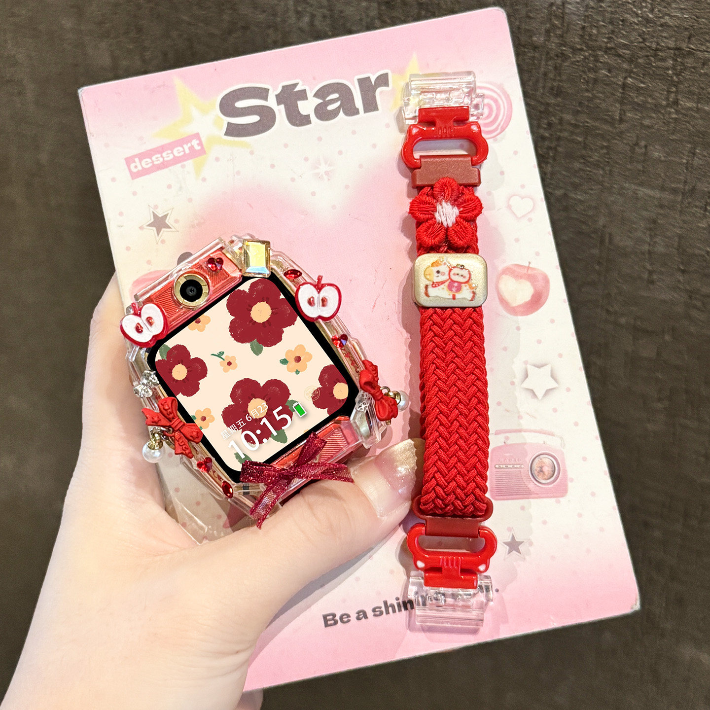 适用小天才电话手表表带Z10/Z9可爱挂脖Z11新款Z8Z7S保护套3139B 气质红壳 6巅