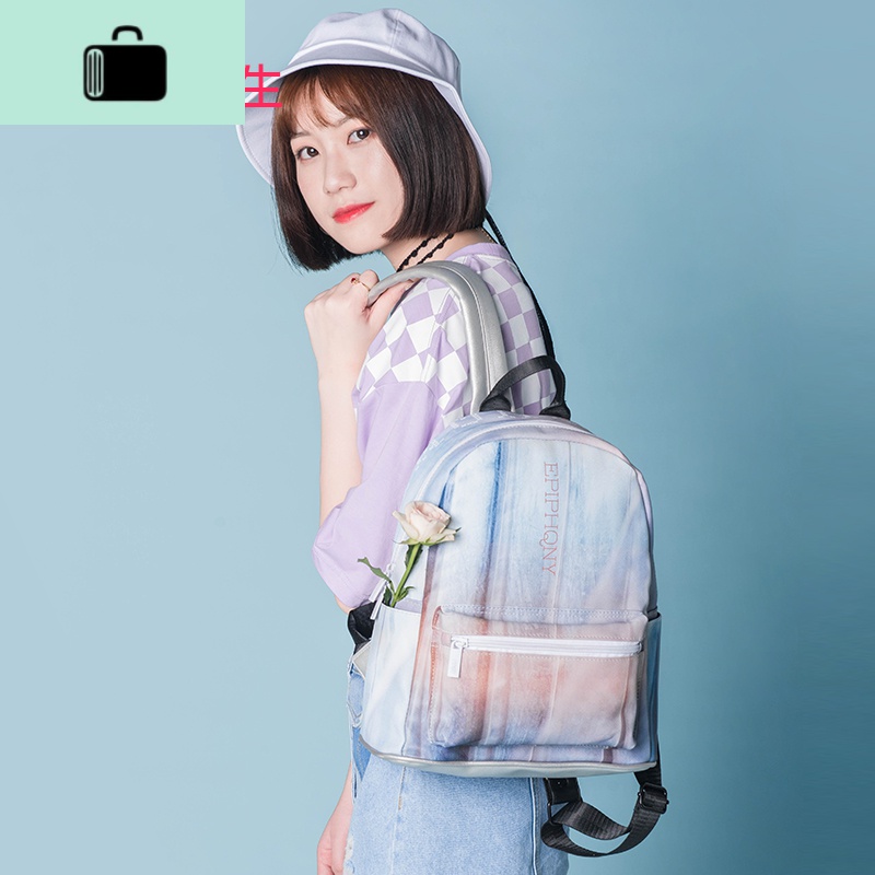 重生韩版学生2020新款小款书包小清新印花时尚大容量高中双肩包女NEWLAKE高清大图
