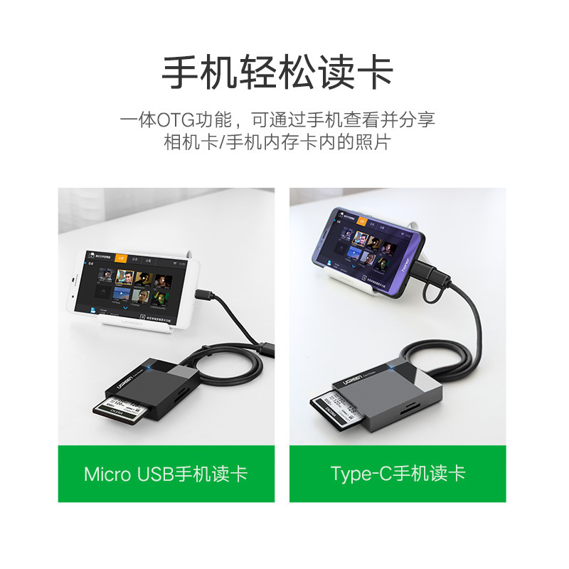 绿联多功能合一读卡器USB3.0高速 支持SD/TF/CF/MS型相机行车记录仪监控内存卡手机存储卡 多卡多读 0.5m
