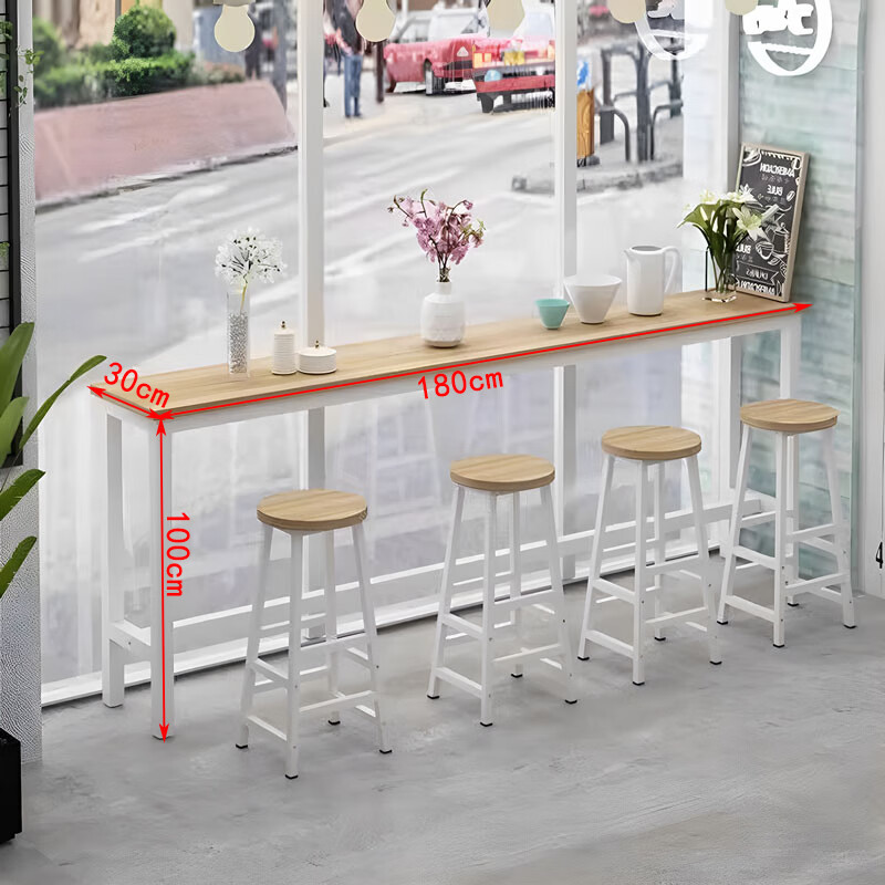 晋舰家用吧台奶茶店高脚桌商业长条桌酒吧台桌椅组合180*30*100+4凳高清大图