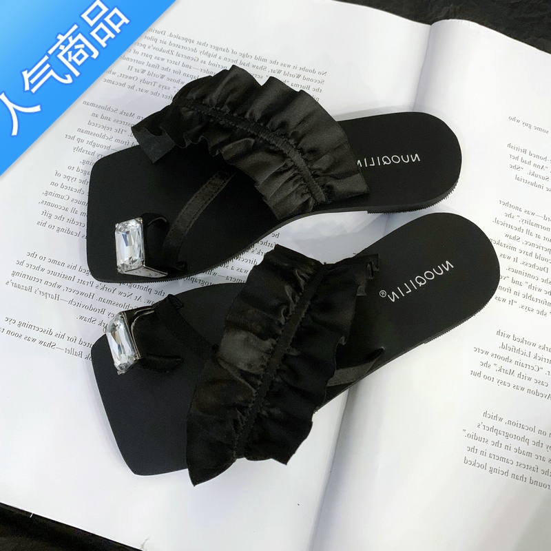 SUNTEK2023夏配裙子小众高级感交叉云朵水钻气质套趾平底拖鞋沙滩凉鞋裙高清大图