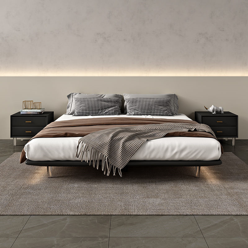 意式极简无床头床悬浮床主卧现代简约带感应灯悬空床架实木床