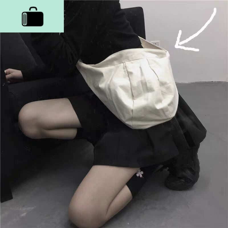 韩国ins 原宿斜挎包网红米白色帆布女百搭打结饺子包潮NEW LAKE女士单肩包