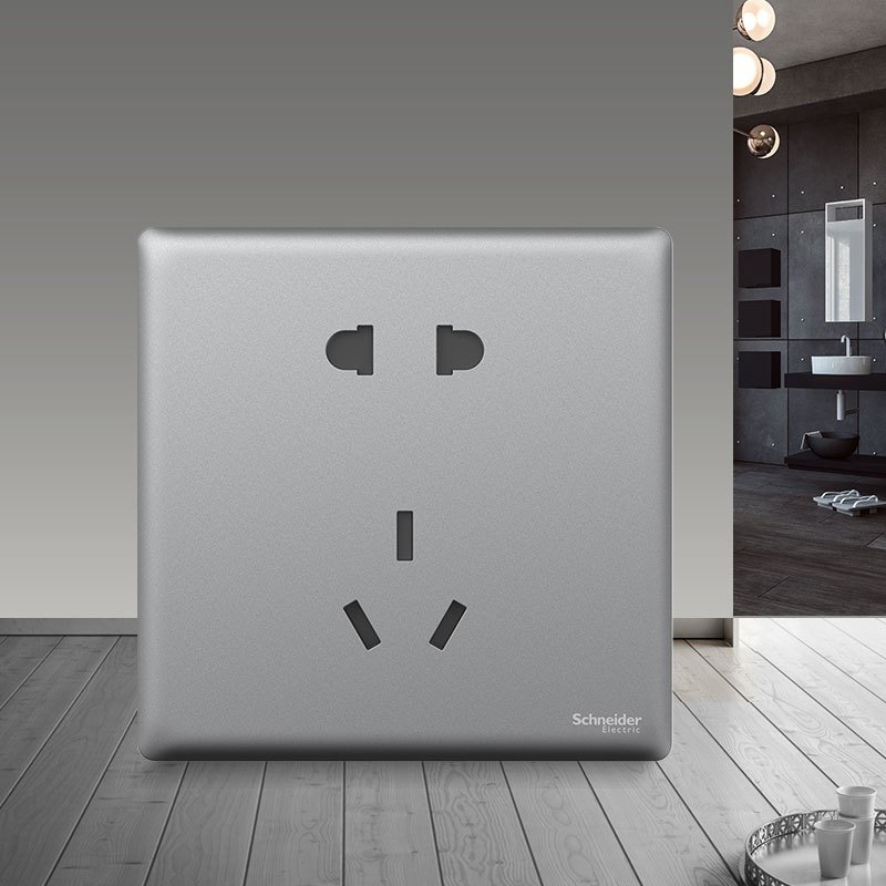 施耐德电气开关插座 珍铂系列烟云灰色 五孔插座 二三插86型墙壁 电源