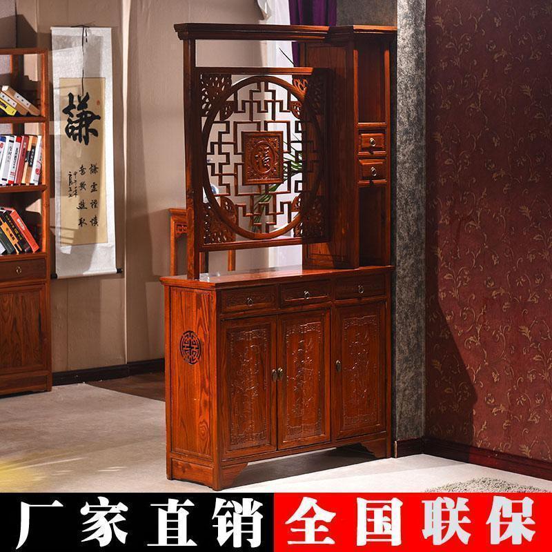 森美人新中式玄关柜实木厅鞋柜花双面屏风柜隔断酒柜客厅储物装饰柜高清大图